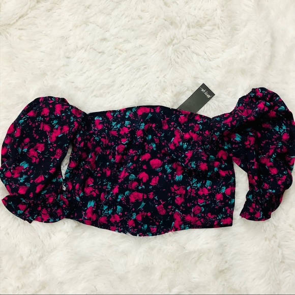Nasty Gal Tops - NWT Nasty Gal floral pull sleeve bardot blouse XS